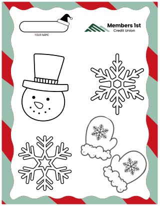 Snowman, icicle, snow mittens Coloring Page