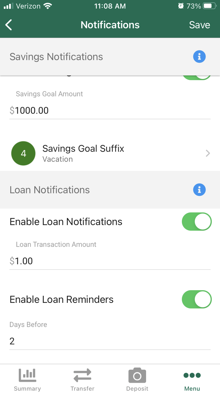 notifications menu: loans