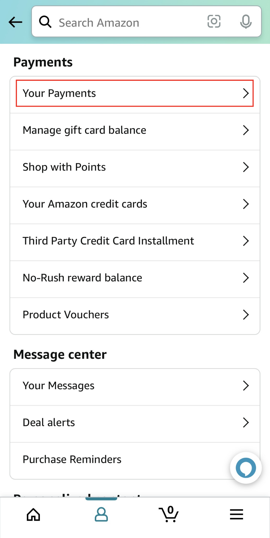amazon account payments screenshot