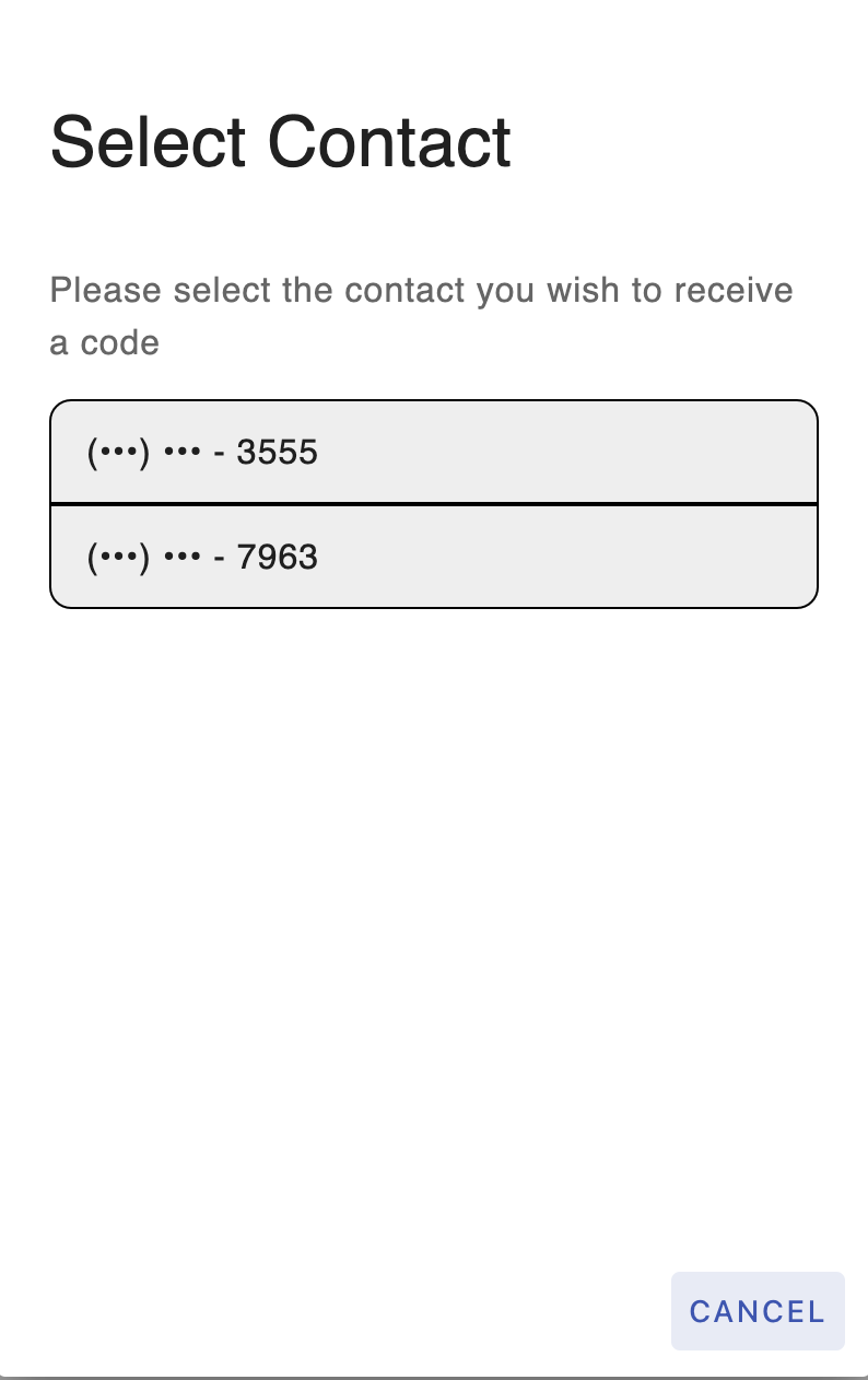 select contact method screen