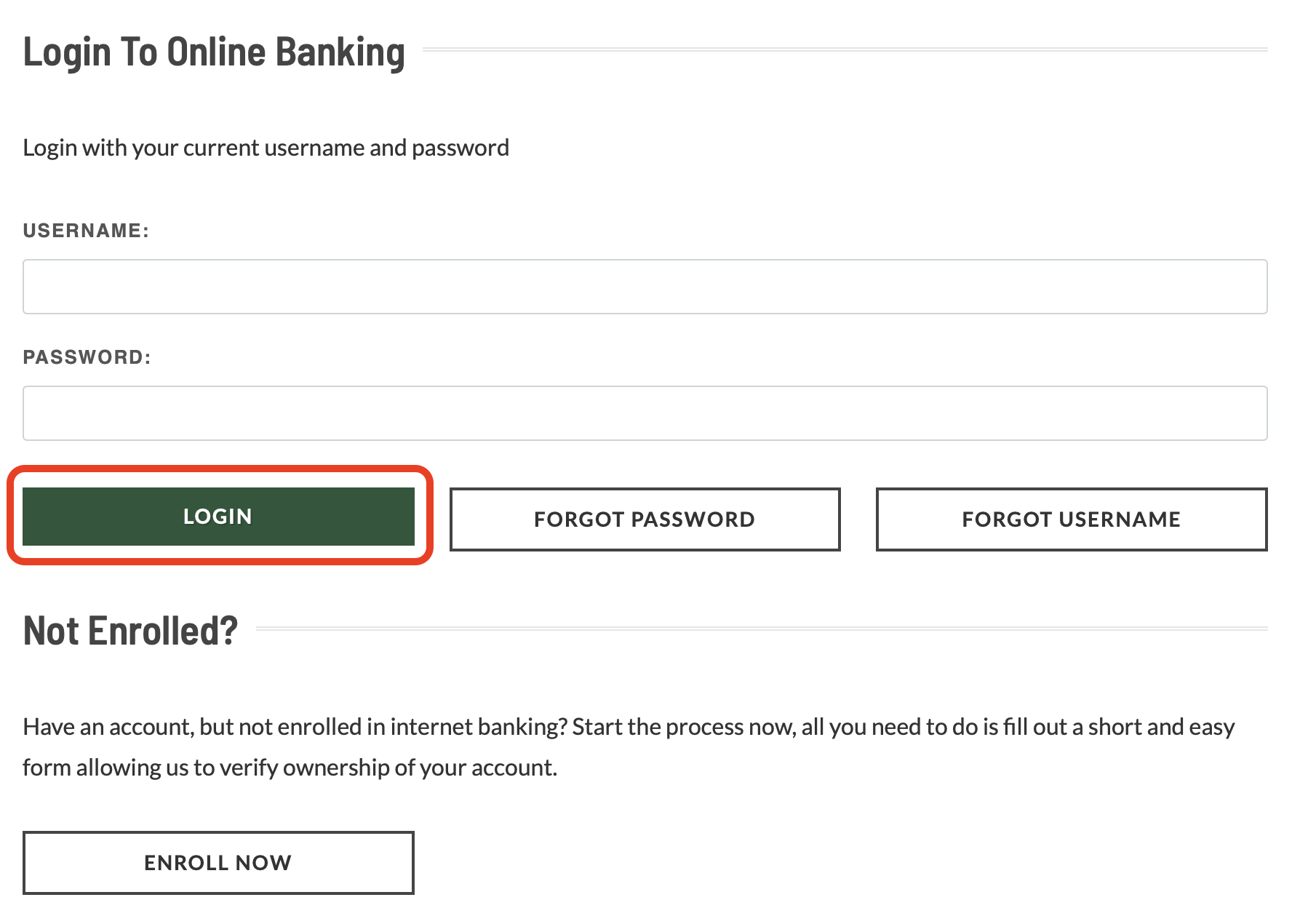 login screen to online banking