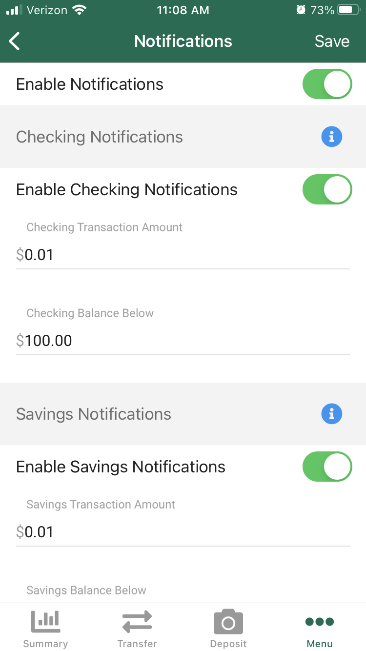 notifications menu: checking