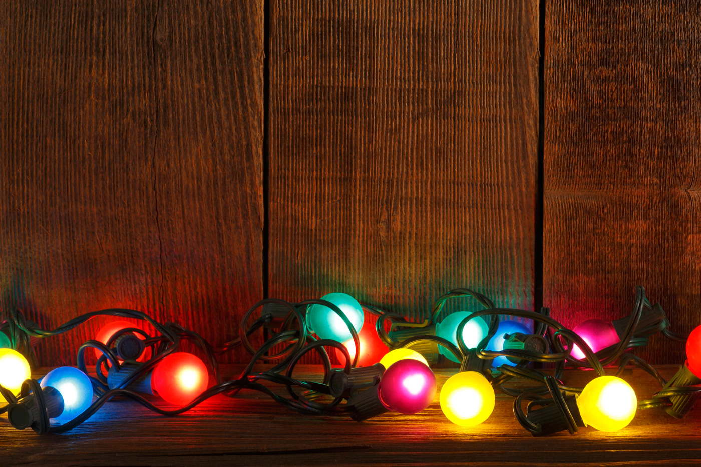 Holiday lights on a table